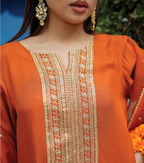 Zarqa Ember-Silk Embroidered Suit