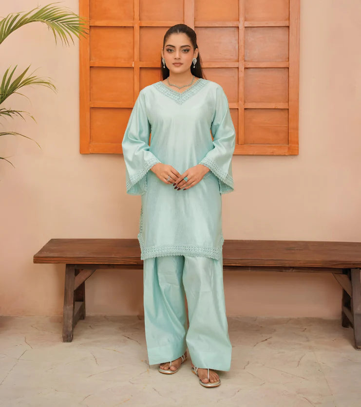 Aqua Serene – Silk Lawn Two-Piece Set